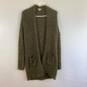 Debut Olive Fuzzy Pocket Cardigan Duster Long